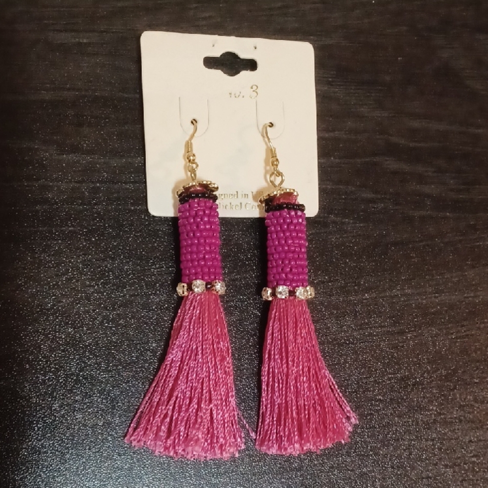 Elegant Fuchsia Tassel Earrings